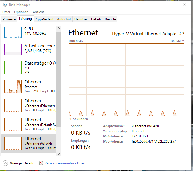 Hyper V Adapter verstecken