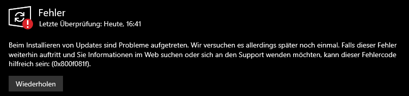 Fehler bei Windows Update 0x800f081f