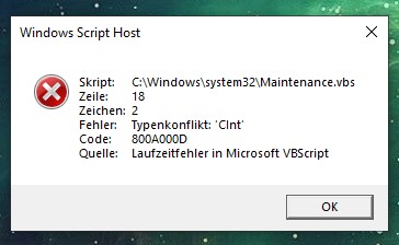 Windows 10 Start-Probleme - Windows Script Host/Laufzeitfehler VBScript