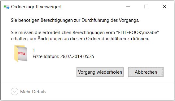 Windows 10 pro; Bug in "Ordner löschen" nach dem Mai-Update auf Version 1903