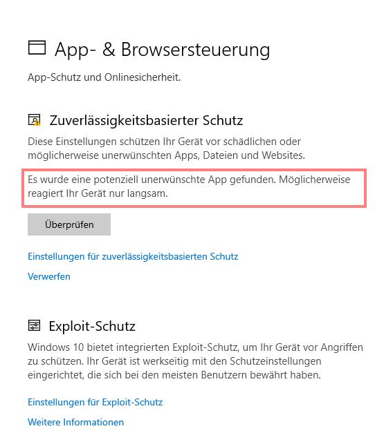 Windows Defender Meldung " unerwünschtes Programm "