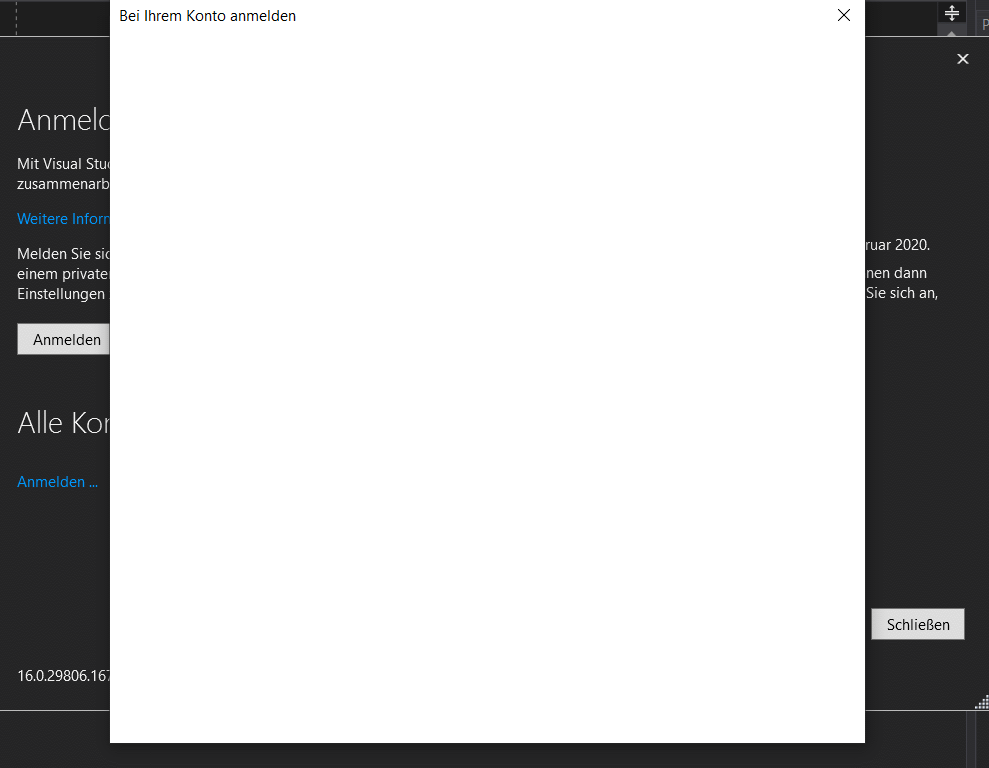 Visual Studio Community 2019 - Anmeldung funktioniert nicht!