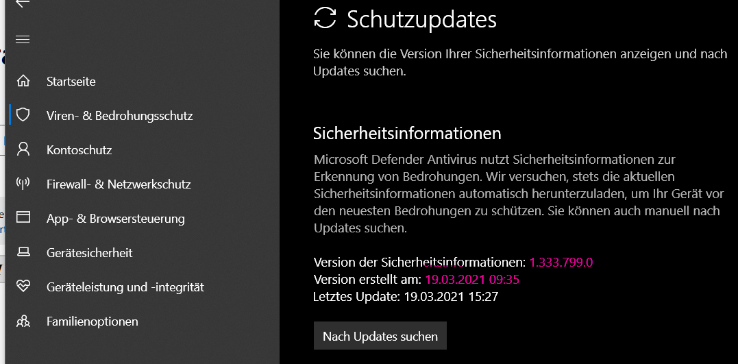 Der Stand der Definitions-Updates