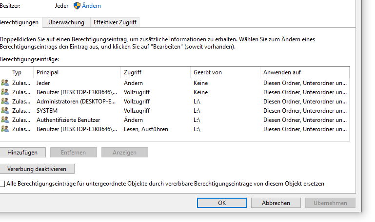Schreibschutz von Ordner aufheben