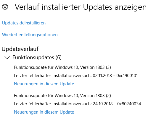 Funktionsupdate für Windows 10, Version 1803