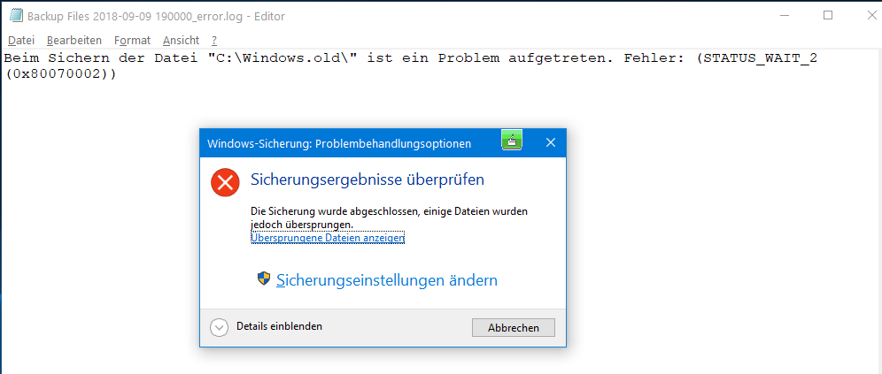 Windows-Sicherung: Problem