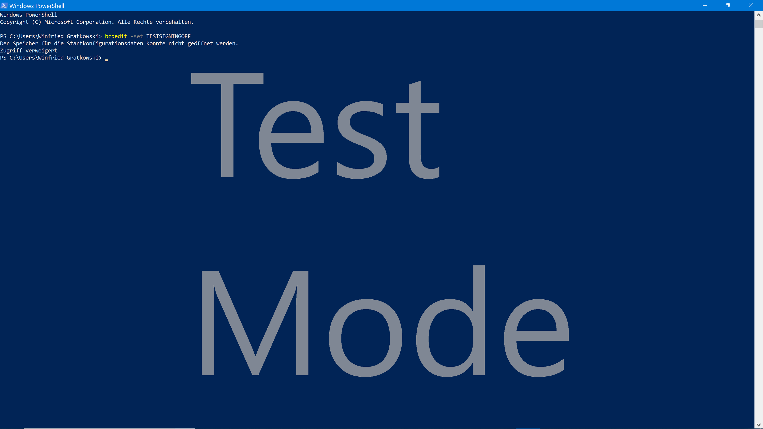 Windows 10 upgrade auf pro,  Test Mode erscheint auf display