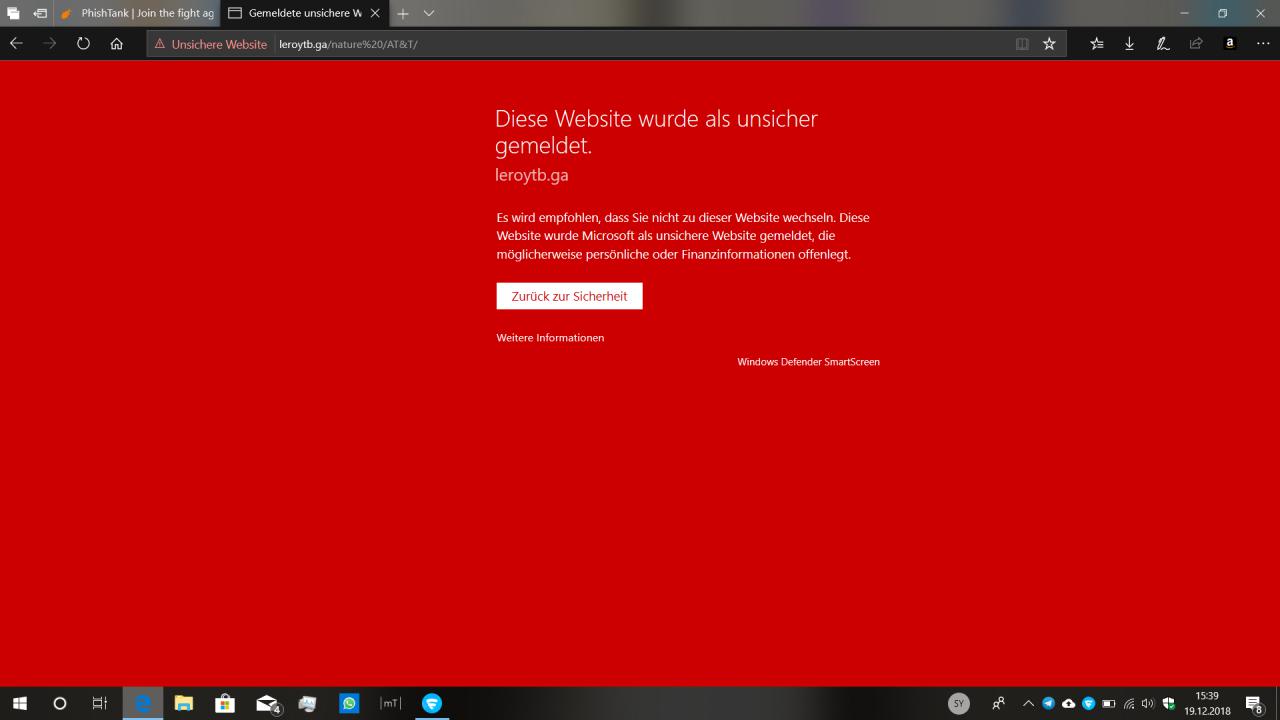 Edge unter Android ohne Schutz vor Schädlichen Websites