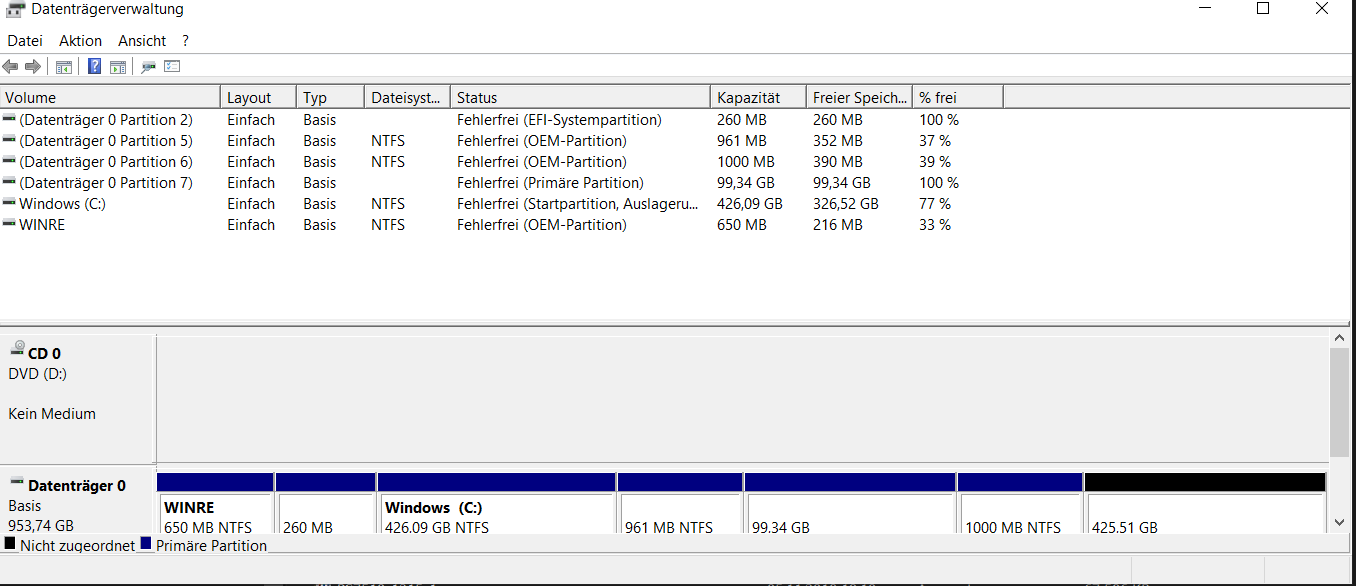 OEM Partitionen, Windows 10 Version 1803