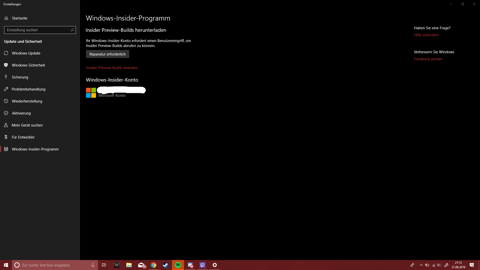 Windows-Insider und Prebuild ungewollt installiert