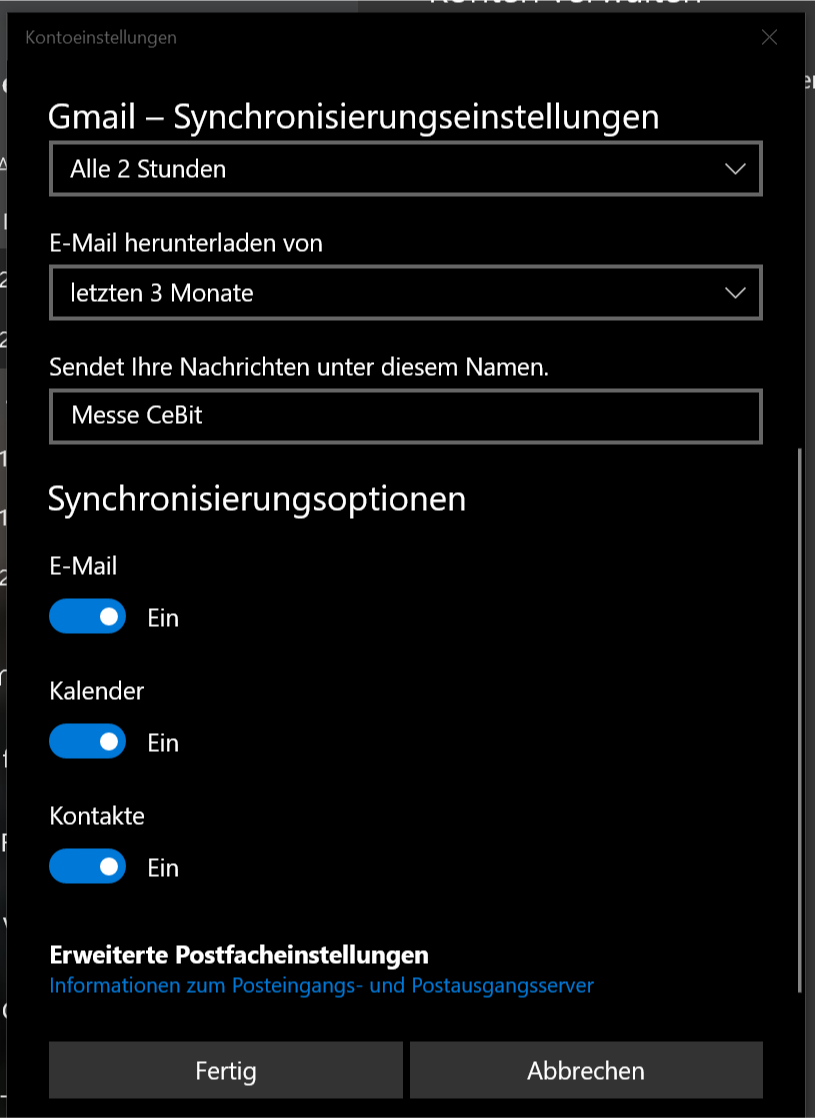 Windows 10-Kalender mit Google gmail-Konto synchronisieren