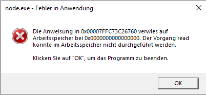 Problem mit node.exe (Fehler in Anwendung)