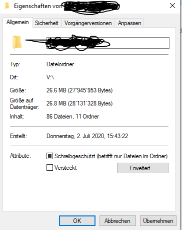 Ordner Eigenschaften Schreibgeschützt