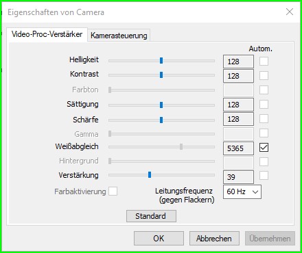 Webcam System-Einstellungen