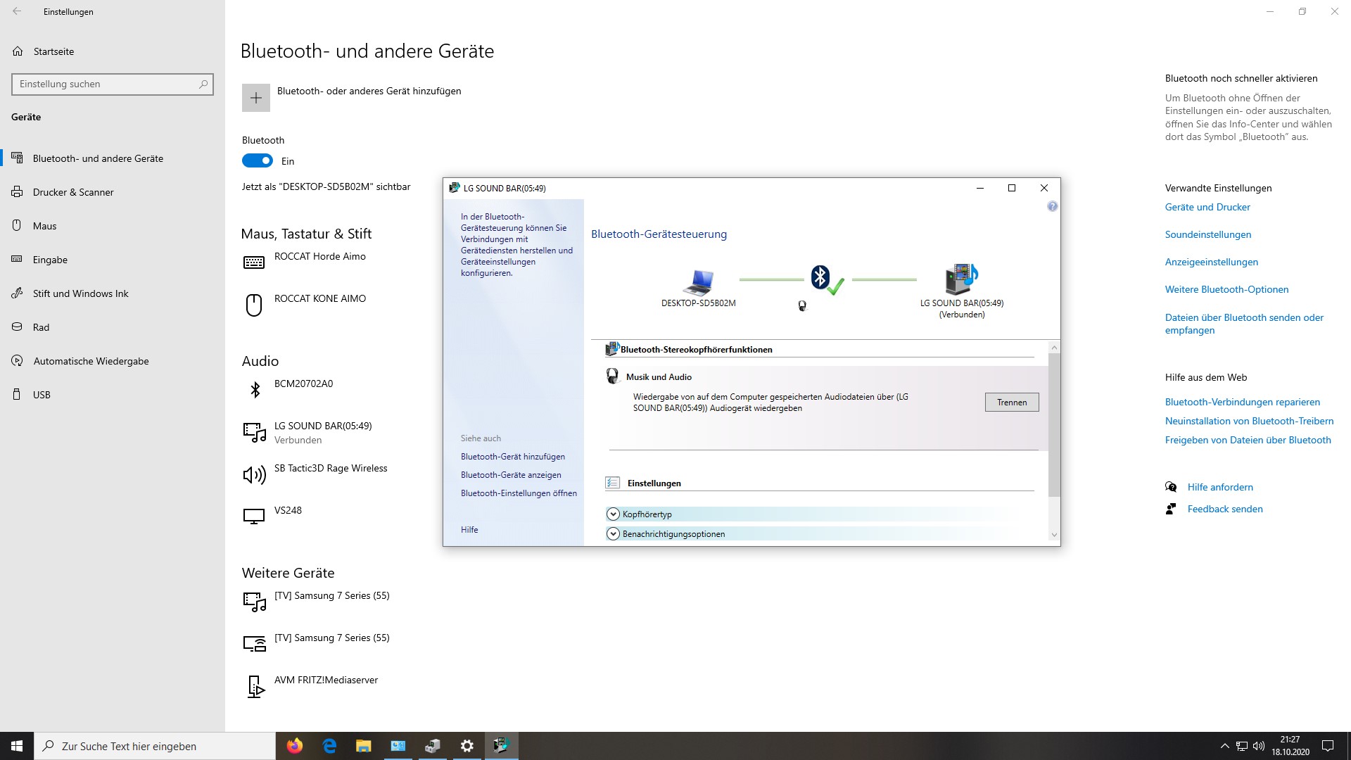 Windows 10 Bluetooth Verbunden aber kein Sound