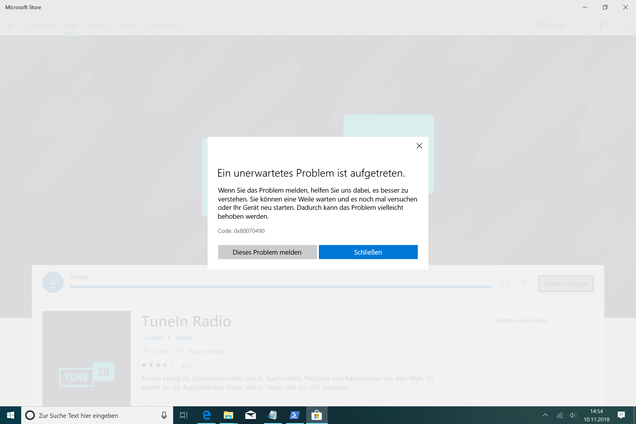 Keine App-Installationen über den Microsoft Store möglich - Code: 0x80070490