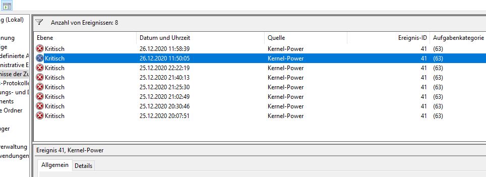 Notebook Lenovo Neu stürzt  immer wieder ab, Fehler Kernel 41