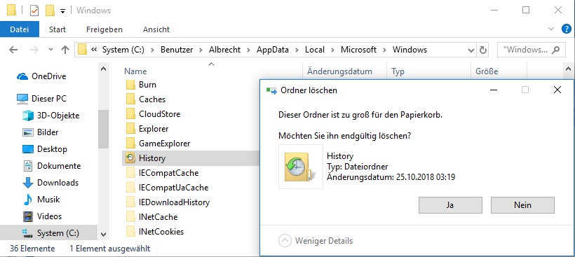 Ordner History lässt sich nicht löschen