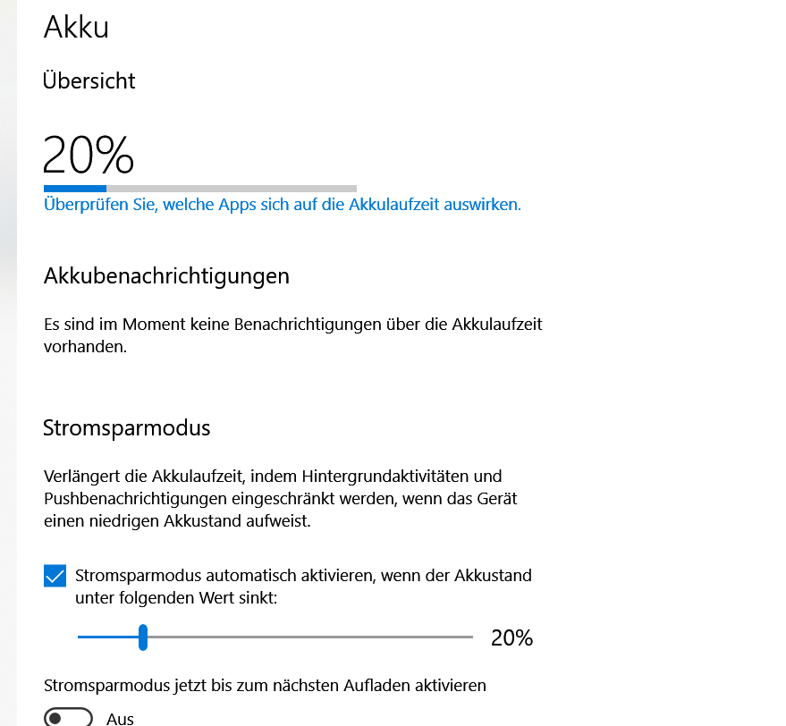 Seit einem Update (?) keine Anzeige der Akku Restlaufzeit mehr - nur Prozentangabe