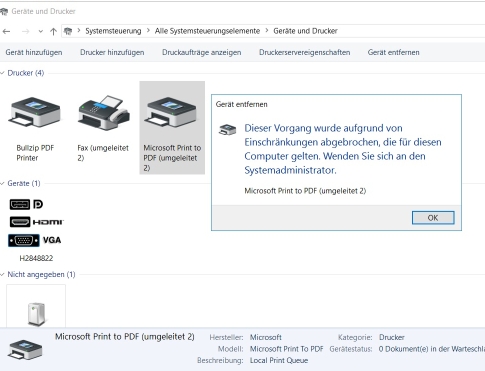 Microsoft Print to PDF umgeleitet 2 deinstallieren / Server 2106