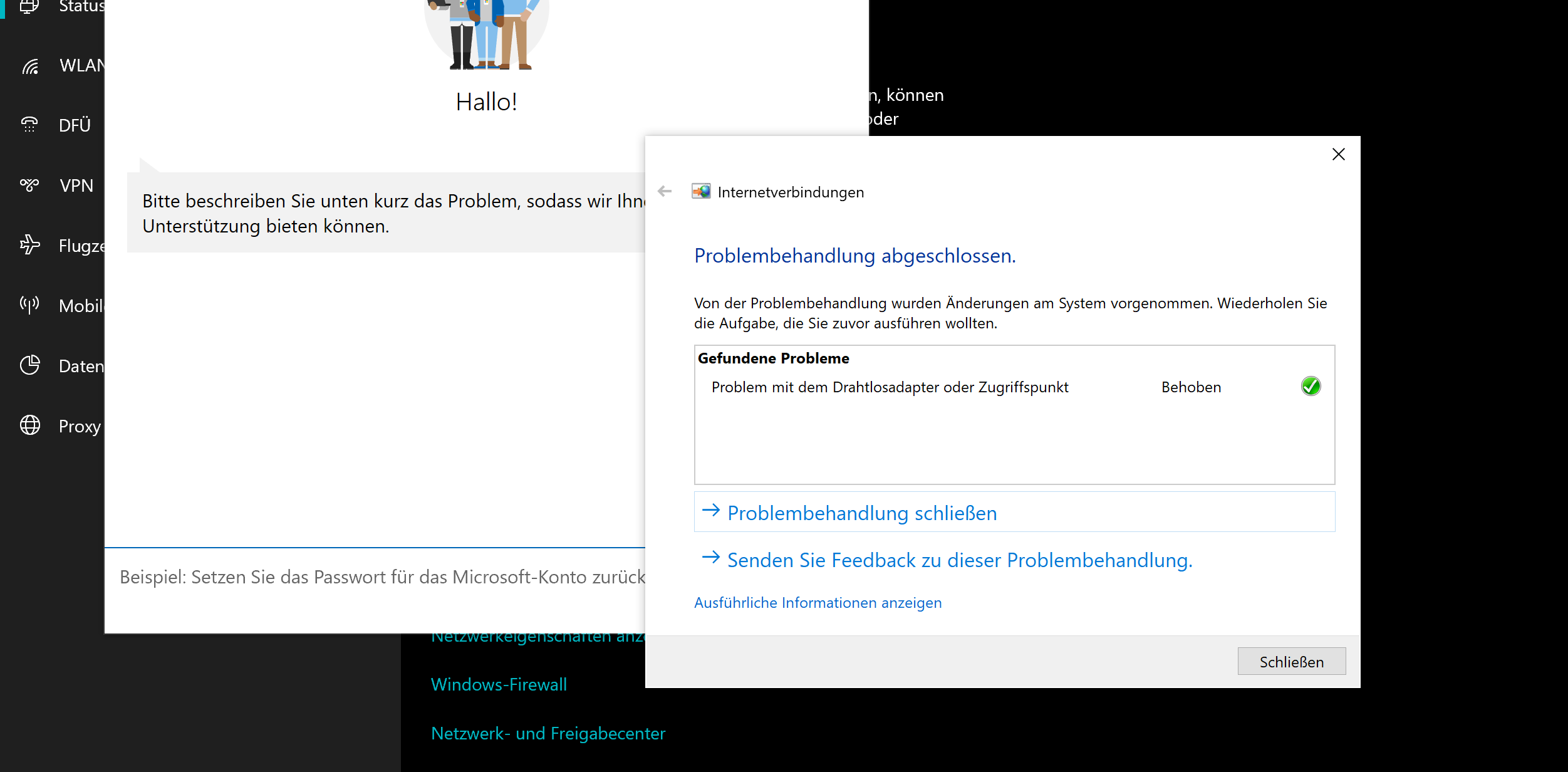 Probleme mit dem Drahtlosadapter oder Zugriffspunkt