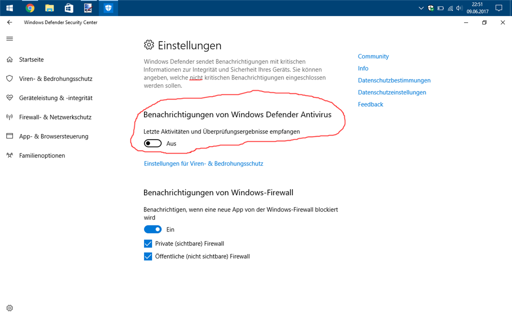 "unwichtige" Meldungen des Windows Defender Security Centers abschalten