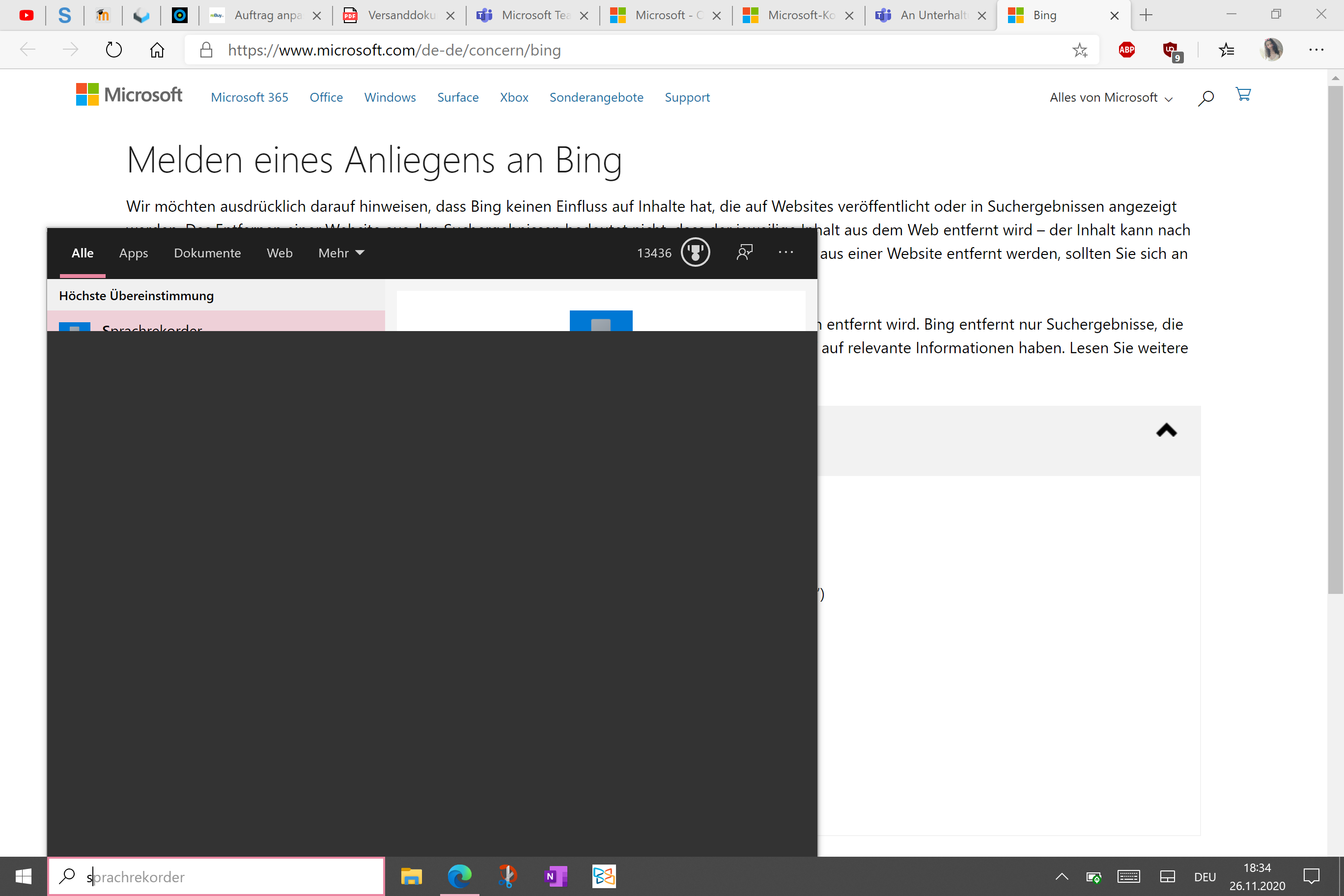 Wie kann ich diesen Fehler beseitigen? Microsoft Suche