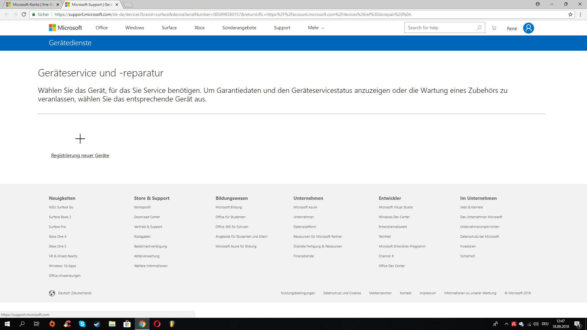 Probleme mit dem Surface Book 2 und ebenso mit "Geräteservice und -reparatur"