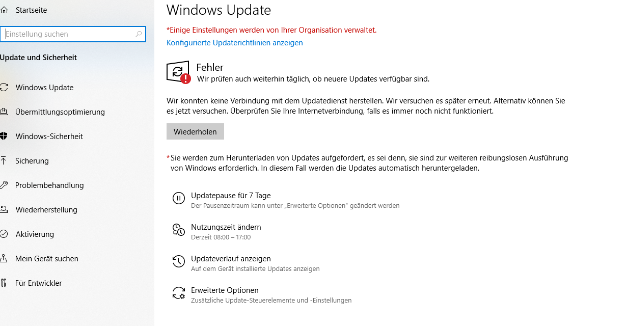 Verbindung Update Dienst nicht möglich