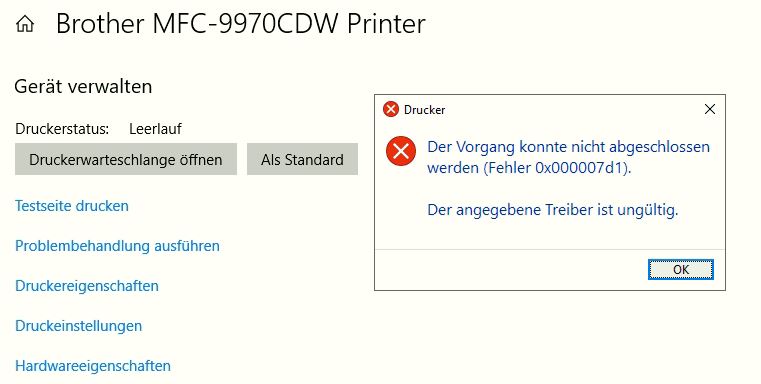 Nach Update 1909 - kein Drucker funktioniert mehr, auch nicht System-PDF-Drucker