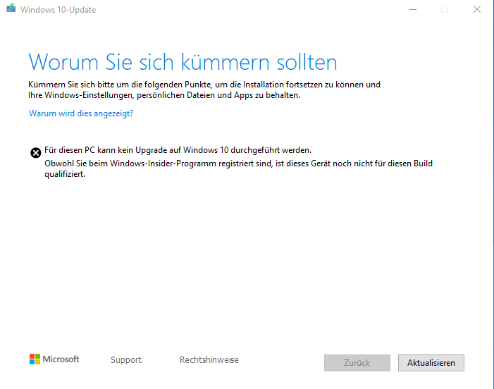 Windows Insider Preview kann nicht installiert werden