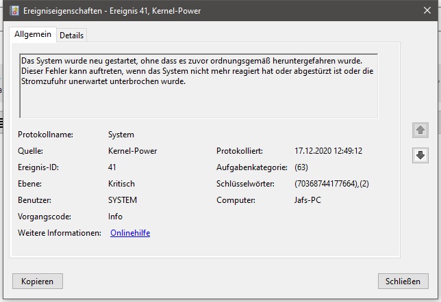 Seit Monaten Fehler mit Neustart des PCs