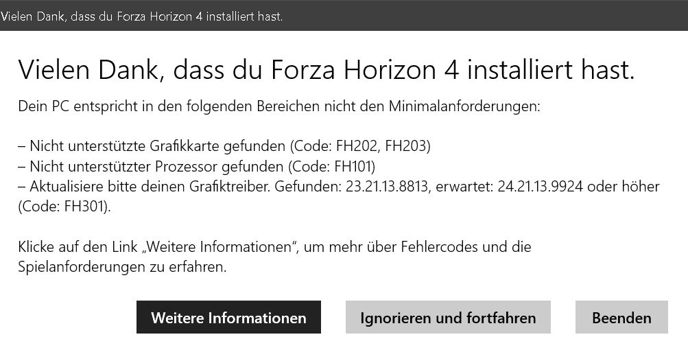 Forza Horizon 4 crasht beim willkommensbildschirm