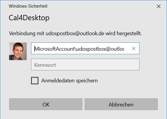 Cal4Desktop blendet ständig Outlook-Anmeldeinformationen ein