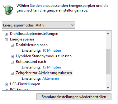 Ich versteh es nicht, der PC färht noch immer nicht in den Ruhemodues?