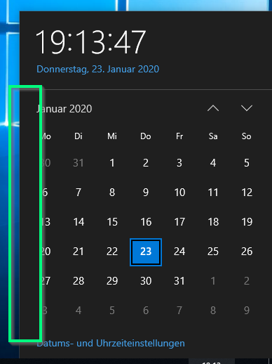 Kalenderwoche in Windows10 anzeigen lassen
