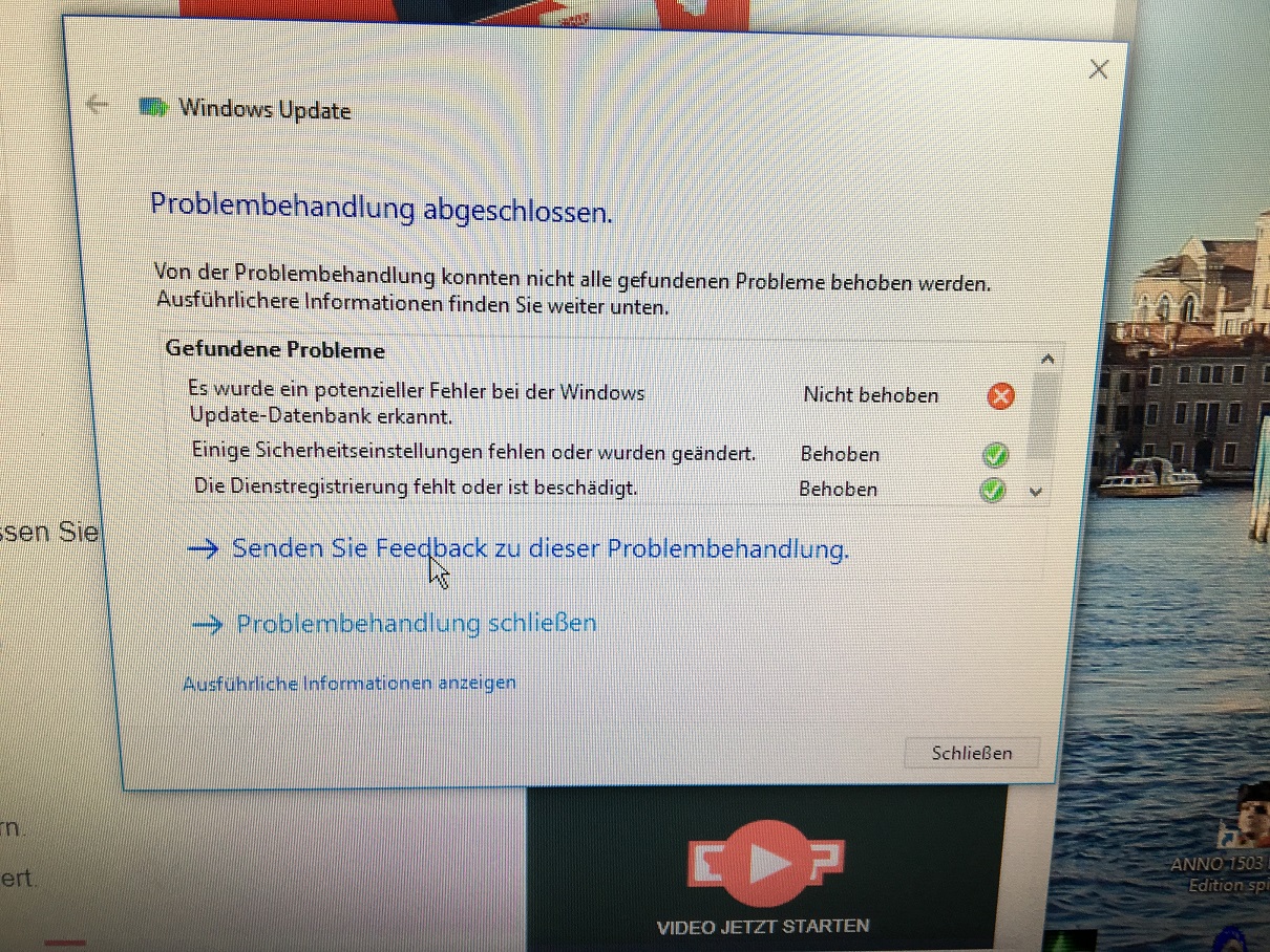 Abbruch des Updates aus April 2018