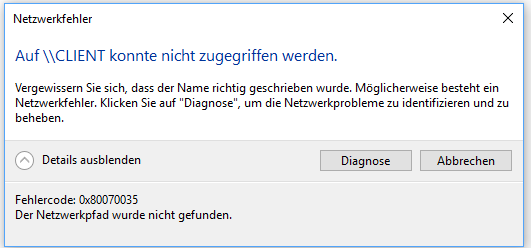 Der Netzwerkpfad wurde nicht gefunden.