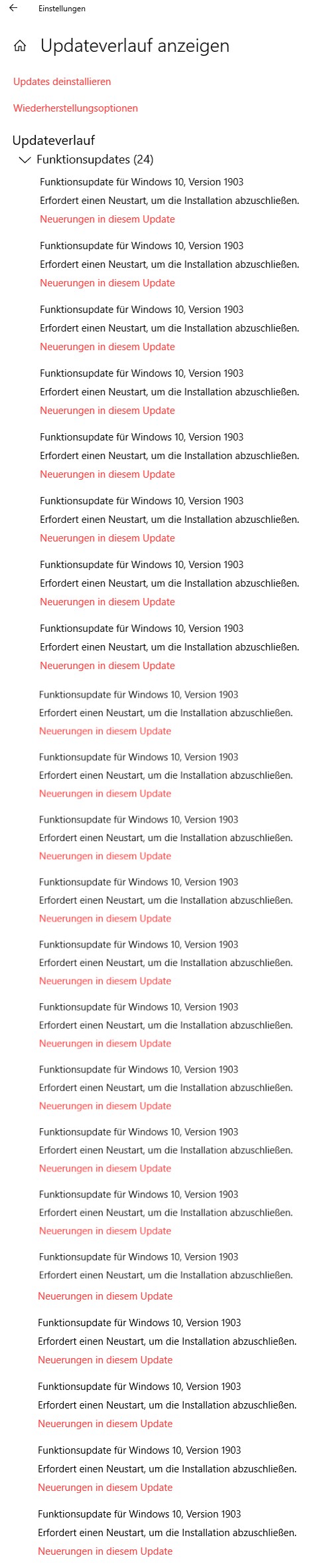 Funktionsupdate für Windows 10, Version 1903 Wie oft muss ich neustarten?