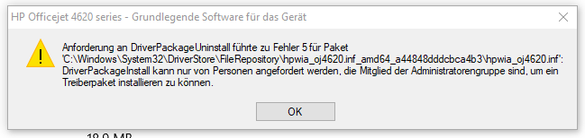 Drucker-Programm deinstallieren - fehlende Admin-Rechte?!