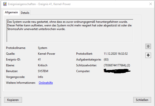 Kernel-Power Fehler Code 41