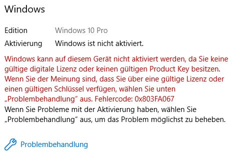 Aktivierung vin Windows 10 nach Mainboard Tausch