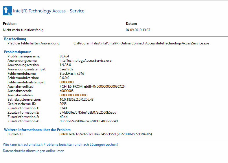 intel Technology Access service nicht mehr funktionsfähig,