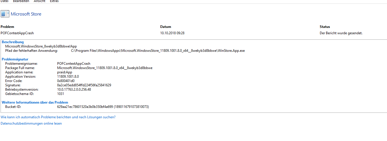 Microsoft Store Fehler Code: 0x000001F4 CV: IOfCVlLxV0+kNz97