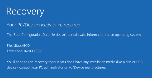 Windows 10/Surface: Bootfehler 0xc0000098