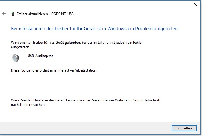 Rode NT-USB wird nicht richtig erkannt