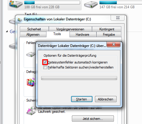 Festplattenfehler werden gemeldet