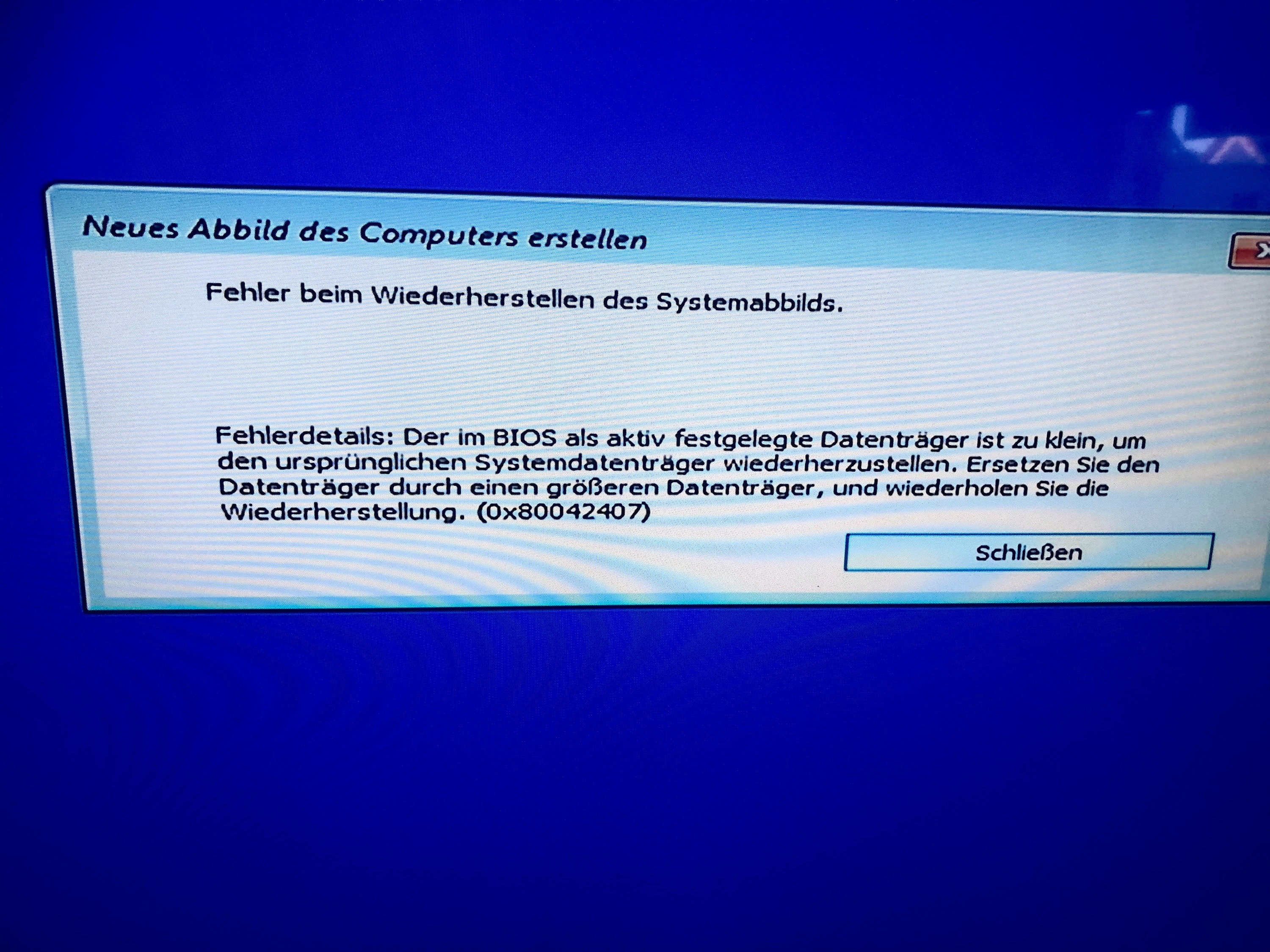 Problem bei der Verwendung eines Systemabbildes (Windows 10)