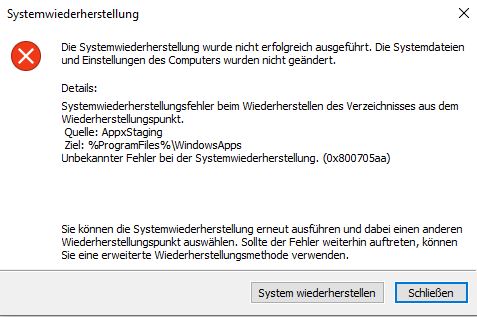 Fehler bei Systemwiederherstellung