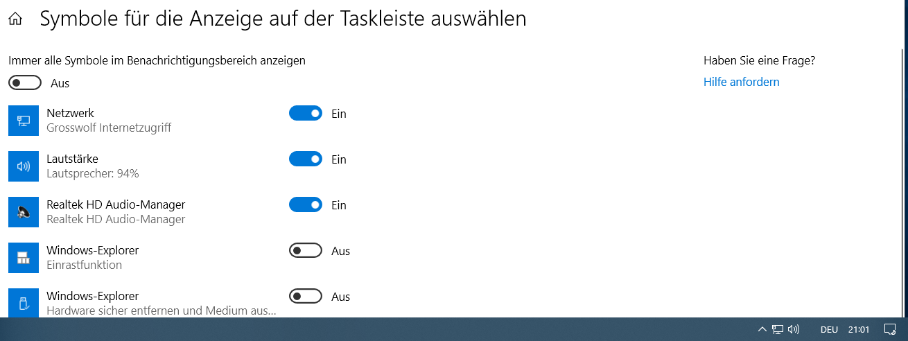 Taskleiste - Systray: Entweder Lautsprecher-Sybol oder Netzwerk-Symbol zu sehen, aber nie...